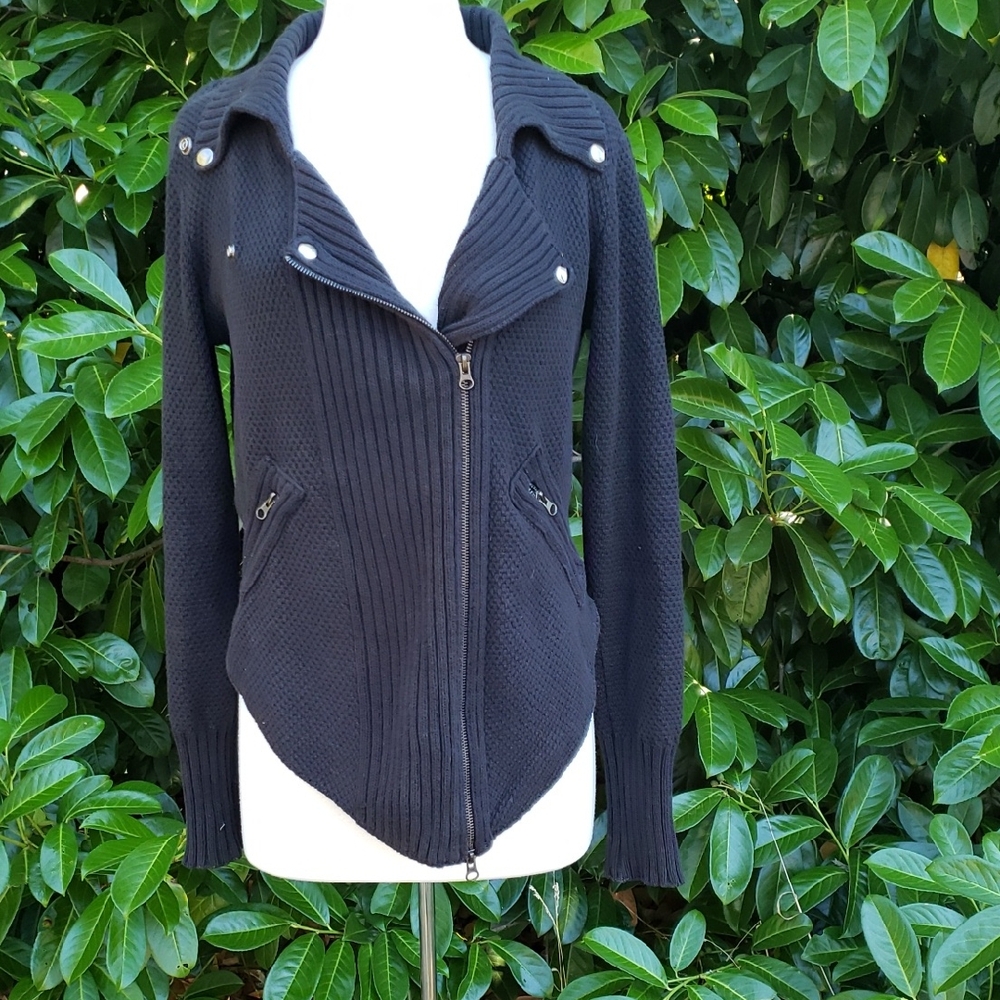 Dolce Vita Moto Style Asymmetrical Sweater 100% Pima Cotton Chunky Knit Size Med